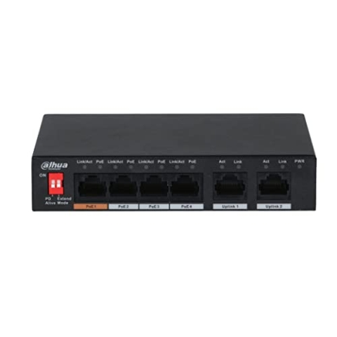 Dahua - PFS3006-4ET-60-V2 - DAHUA - 4 Port PoE Watchdog - 2 Uplink Port - Version V2 - PoE Übertragung bis 250m - PFS3006-4ET-60-V2