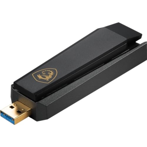 MSI AXE5400 WiFi 6E Tri-Band USB Adapter - Schnelles WLAN bis 5400 Mbps (6GHz, 5GHz, 2.4GHz Wireless), MU-MIMO, einstellbare Antenne, Beamforming, WPA3 - inkl. Standfuß