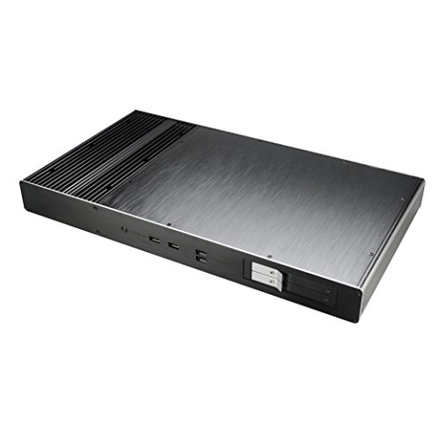 Akasa Galileo TU Slim 1U Lüfterloses Gehäuse aus Aluminium für dünne Mini-ITX Mainboards/VESA montierbar, Schwarz