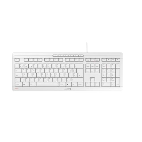 CHERRY STREAM KEYBOARD, Kabelgebundene Tastatur, Belgisches Layout (AZERTY), Flüsterleiser Tastenanschlag, Einzigartiges Tippgefühl, Flaches Design, Weiß-Grau