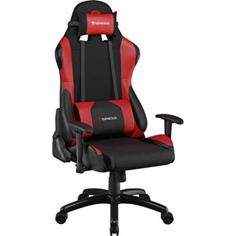 Genesis Nitro 550 Schwarz Rot Stuhl, Bürostuhl, Schreibtischstuhl, Ergonomisch mit Wippfunktion, Höhenverstellbar mit Lenden- und Nackenstütze