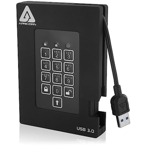 Apricorn Fips 140–2 500 GB Aegis Vorhängeschloss Festung verschlüsselt USB 3.0 Festplatte mit Pin Zugang – Schwarz, A25-3PL256-500F