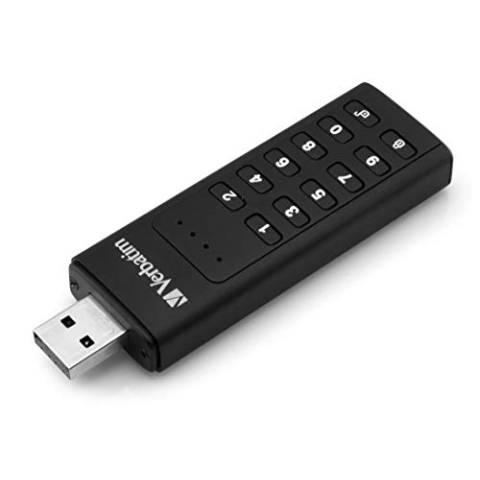 Verbatim Keypad Secure USB-Stick, USB-3.2 Gen 1, 32GB, Speicherstick mit Passcodeschutz & Verschlüsselung, inkl. USB-A Verlängerungskabel, USB-3 für Laptop Notebook & Co, schwarz