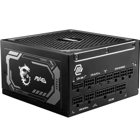 MSI MAG A1000GL PCIE5 Netzteil, 1000W, 80 Plus Gold, ATX 3.1, PCIe 5.1 GPU Support, ATX PSU, Schwarzes Flachkabel