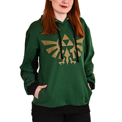 Elbenwald The Legend of Zelda Hoodie mit Triforce und Symbols Print für Herren Damen Unisex grün Gold - XXL