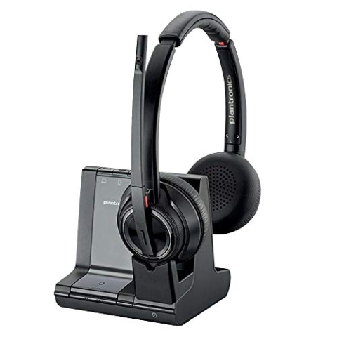 Poly Bluetooth DECT Headset Savi W8220-M Binaurale Tragevariante (mit USB); Microsoft Skype for Business zertifiziert in Schwarz