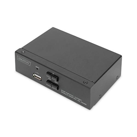 DIGITUS KVM-Switch HDMI – 2-Port Single-Display – 2 PC 1 Monitor – 1x Maus, Tastatur & Audio für 2 Computer – UHD 4K@30Hz (3840 x 2160p) – Hot-Key KVM Umschalter – 1x USB 2.0 Hub – Schwarz