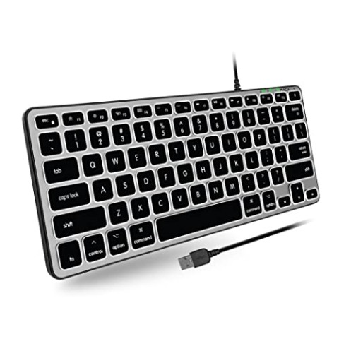 Macally Backlit Mac Keyboard Wired - Save Space, Work Great - Slim and Compact Apple Keyboard with LED Keys, 3 Brightness Levels, 5ft USB Cable - Small Wired Keyboard for Mac (78 Keys) - Space Gray
