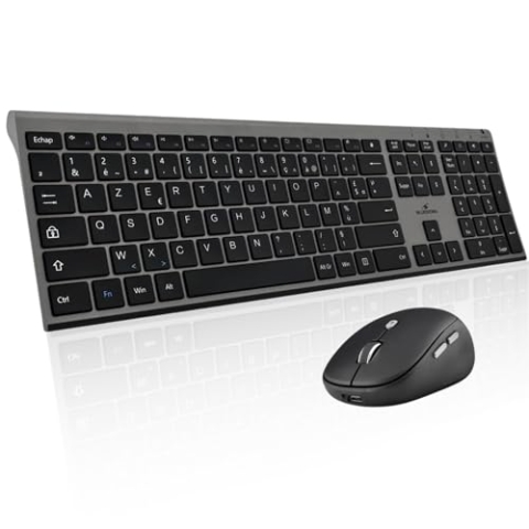 BlueElement – Set aus Tastatur und Maus, kabellos, mit Smart Dongle – leise Klicks – ultradünnes Design – ergonomisch – wiederaufladbar – AZERTY FR (Schwarz)