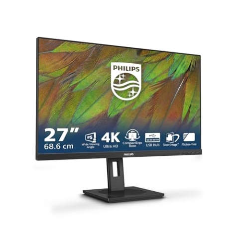 Philips 27B1N3800-27 Zoll Ultra HD Monitor, höhenverstellbar, Lautsprecher, Adaptive Sync (3840x2160, 60 Hz, 2X HDMI 2.0, 1x DisplayPort 1.4, USB Hub) schwarz