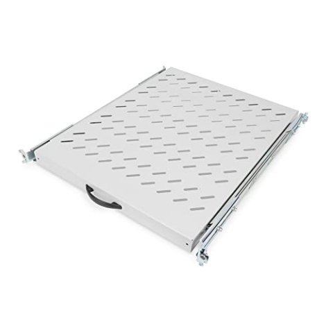 DIGITUS Ausziehbarer Fachboden - 19-Zoll - 1HE - Befestigung Vorne & Hinten - Traglast 25 kg - Für Netzwerkschänke & Serverschränke - Ab 800 mm Schranktiefe - Grau