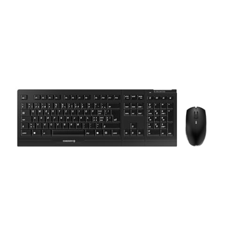 CHERRY B.UNLIMITED 3.0, Kabelloses Tastatur- und Maus-Set, Schweizer Layout (QWERTZ), 2,4 GHz Funk, Dauerhaft Abriebfeste Tasten, Wiederaufladbar, Schwarz