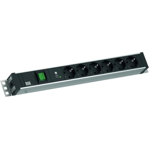BACHMANN 19" 1,5HE 6xCEE7/3 1xSchalter 1xSPD-Plus 2,0m CEE7/7