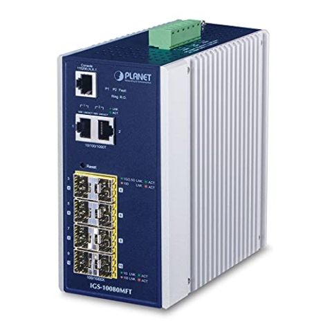 Planet IP30 Industrial 8 * 100/1000F SFP + 2 * 10/100/1000T Full, IGS-10080MFT (SFP + 2 * 10/100/1000T Full Managed Ethernet Switch (-40 to 75 Degree C), 1588)