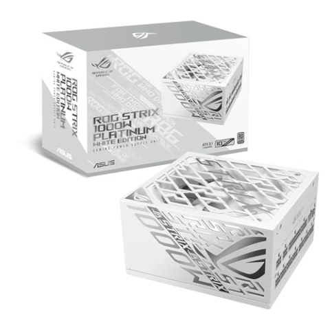 ASUS ROG Strix 1000W Platinum White Edition Gaming Netzteil (1000 Watt, GaN MOSFET, ATX 3.1 kompatibel, PCIe 5.0 Ready 12V-2x6-Anschluss, GPU-First Spannungssensorik, 80 Plus Platin, weiß)