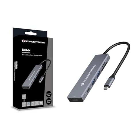 CONCEPTRONIC DONN23G 6-in-1 USB 3.2 Gen 1 Dockingstation, USB 3.0 x 2, 100W USB PD, 4K 60Hz HDMI, SD, TF/MicroSD