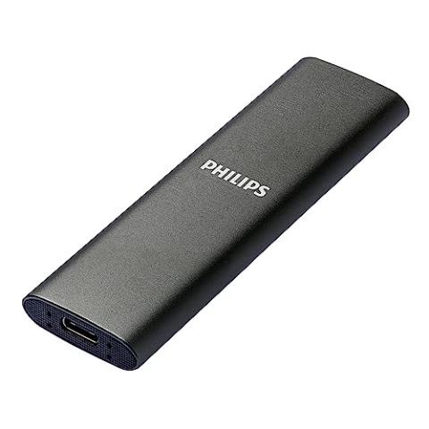 Philips Externe Portable SSD 1 TB - Ultra Slim SATA Ultra Speed USB-C, Lesegeschwindigkeit bis zu 540 MB/s, Aluminium