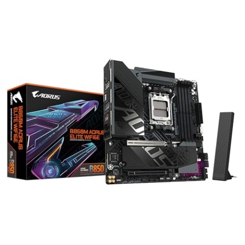 GIGABYTE B850M AORUS Elite WIFI6E Mainboard – AMD Ryzen 9000 Serie Prozessoren, digitales 12+2+2 Phasen VRM, bis zu 8200 MHz DDR5 (O.C.), 1x PCIe 5.0 + 1x PCIe 4.0 M.2, Wi-Fi 6E, 2.5 GbE LAN