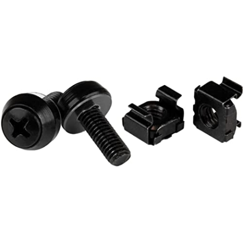 StarTech.com M6 x 12mm - Schrauben und Käfigmuttern - 100er Pack - Schwarz - M6 Montageschrauben und Kastenmuttern für Server Racks