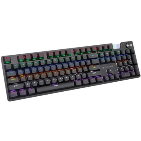 Silvergear® Gaming Tastatur Mechanisch | USB Kabel & LED | PC Beleuchtung mit RGB-LEDs | Anti-Ghosting | Plexiglas-Display - Schwarz