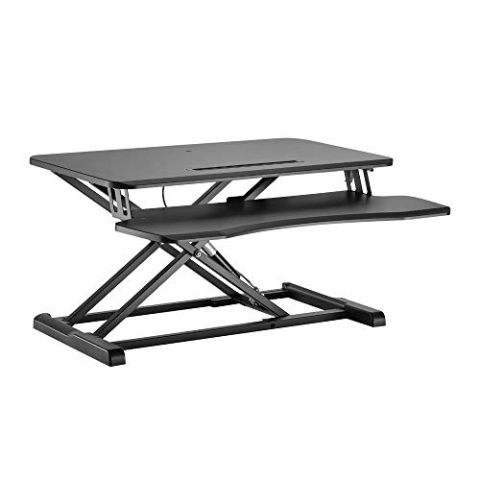 LogiLink EO0033 - Verstellbarer Schreibtischaufsatz mit Tastaturablage mit Gasdruckfeder + eingebauter Haltevorrichtung für Tastatur/Maus Ablagefläche, Schwarz