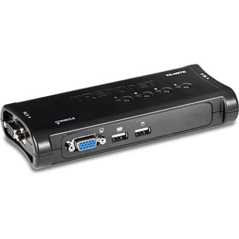 TRENDnet TK-407K 4-Port USB KVM Switch Kit VGA- und USB-Anschlüsse, Auflösung 2048 x 1536, Verkabelung inklusive, steuert bis zu 4 Computer, kompatibel mit Windows, Linux und Mac OS