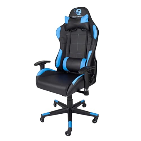 COOLBOX DeepComand Professioneller ergonomischer Gaming-Stuhl für E-Sports, PU-Kunstleder, neigbar, Air-Effect-Technologie, Surface Protect-Rollen, Blau und Schwarz