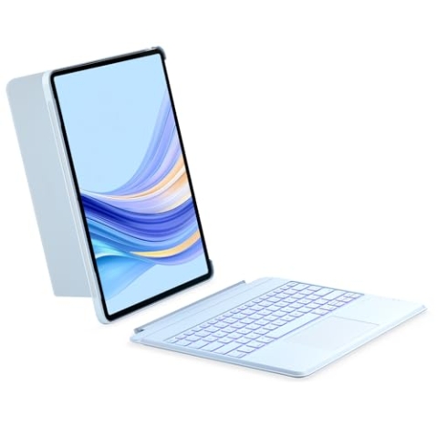 Inateck Tastatur Hülle Kompatibel mit iPad Air 13 Zoll (2025/2024),ipad Pro 12.9 Zoll 6/5/4/3 Gen,Hoch-/Querformat Ständer,Abnehmbare Touchpad mit 7-Farbiger Hintergrundbeleuchtung,QWERTZ,KB04118