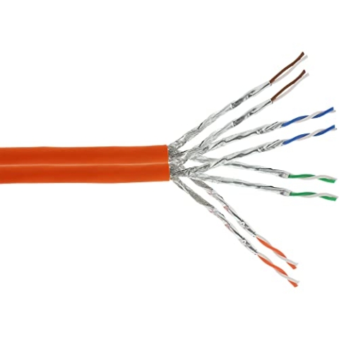 InLine 77500I Duplex Verlegekabel Cat.7a, S/FTP (PiMF), 2x 4x2x0,58 AWG23, 1200MHz, halogenfrei, orange, 500m
