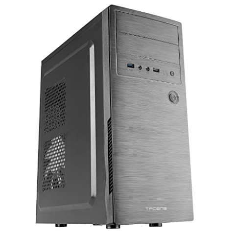 Tacens 2INITIOX, PC-Gehäuse ATX Semi-Tower, 12cm Seitenlüfter, Gebürstete Aluminiumfront, Stahl, Schwarz