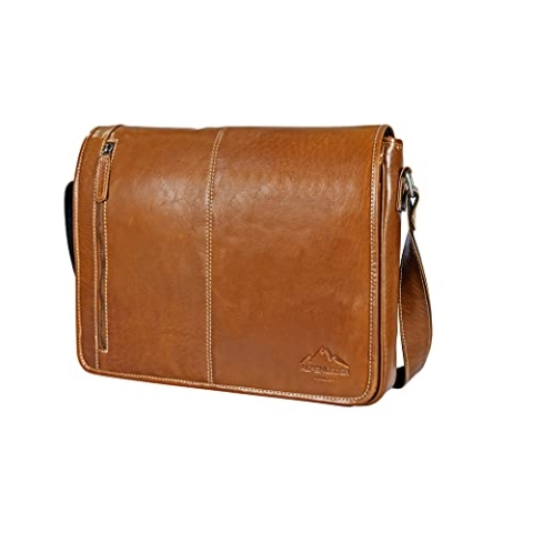 Alpenleder Aktentasche - ATLANTA (Handgefertigt) - Nachhaltiges Bio-Leder aus regionaler Landwirtschaft | Messenger Bag, Umhängetasche, Laptoptasche 15.6 Zoll *Fair Produziert* (40x30x10, Cognac)