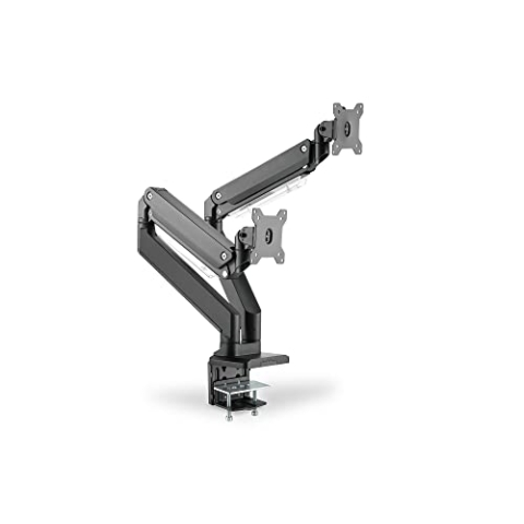 DIGITUS Monitorhalterung - Klemme & Gasdruckfeder - 2 Bildschirme - Bis zu 35 Zoll - Bis zu 2x 15 kg - VESA 75 & 100 - Schwarz