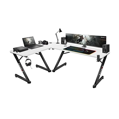 huzaro Hero 7.0 | L-förmiger Eckschreibtisch Gamingtisch Schreibtisch Bürotisch | Homeoffice Arbeitszimmer Büro | Rechts Links Montage | Aluminium Konstruktion Carbon Tischplatte | 154 x 117 | Weiß