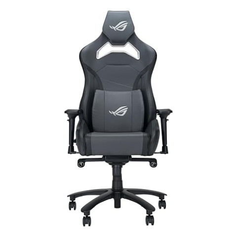 ASUS ROG Chariot X Core Gaming-Stuhl (verstellbare Kopfstütze, 4D-Armlehnen, Memory-Foam, Premium-PU-Leder, Klasser 4 Gaslift) grau