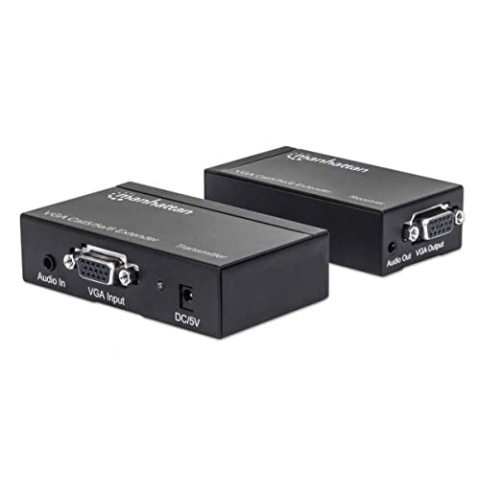 Manhattan VGA Cat5/5e/6 Extender (Erweitert Video- und Audiosignale auf bis zu 300 m) schwarz 177344