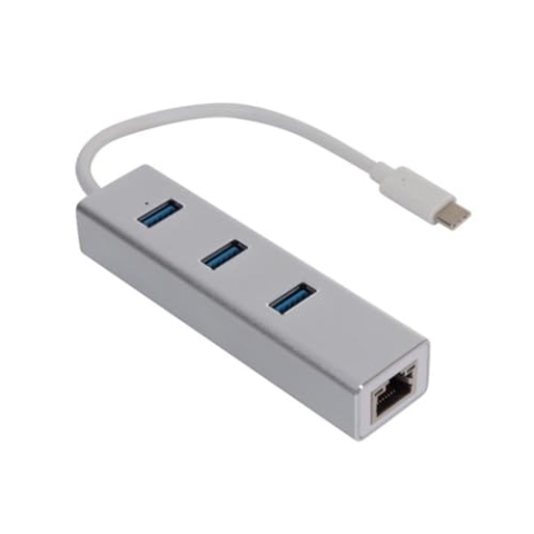 Velleman PCMP202 USB 3.1 Typ C auf Gigabit-Netzwerk + 3-Port USB-Hub, Aluminiumgehäuse