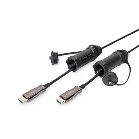 DIGITUS 4K HDMI AOC Verbindungskabel, gepanzert Schutzhülse für Stecker IP 68; 30m, 4K*2K@60HZ