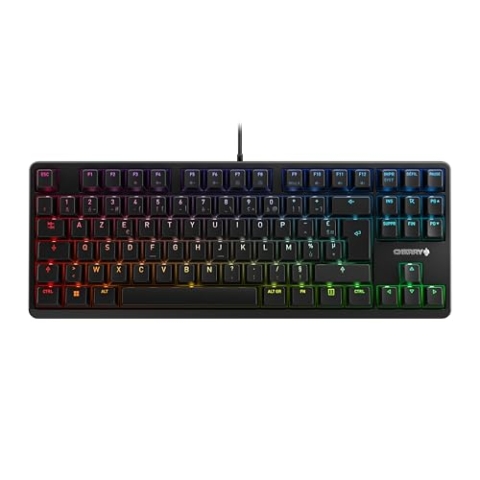 CHERRY G80-3000N RGB TKL, Kabelgebundene Gaming-Tastatur Ohne Nummernblock, Französisches Layout (AZERTY), RGB-Beleuchtung, MX SILENT RED Switches, Schwarz