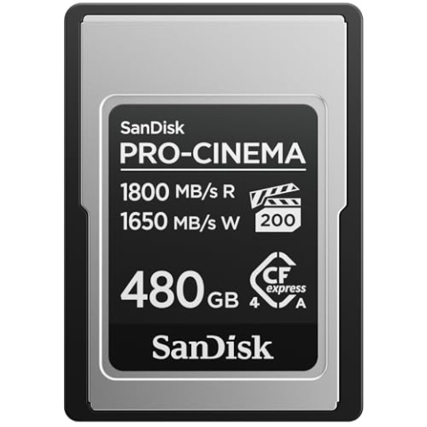 SanDisk PRO-Cinema CFexpress Type-A-Speicherkarte 480 GB (Lesegeschwindigkeiten bis zu 1.800 MB/s, Schreibgeschwindigkeiten bis zu 1.650 MB/s, 4K, 6K, 8K, VPG200)