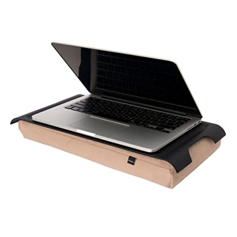 Bosign. Knietablett Laptray mit Sitzsack-Kissen für Laptop, Frühstück. Rutschfestes Tablett. Abnehmbarer und waschbarer Kissenbezug. Schwarzes Tablett. Braunes Kissen. Klein - 43x23x6,5 cm