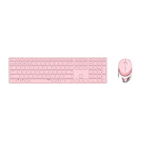 Rapoo 9850M kabelloses Tastatur-Maus Set Wireless Deskset 1600 DPI Sensor wiederaufladbarer Akku flaches Aluminium Design DE-Layout QWERTZ PC & Mac - pink