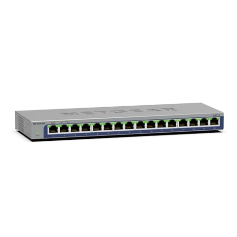NETGEAR GS116UK 16-Port Gigabit Ethernet Network Switch, Hub, - Desktop and ProSAFE Lifetime Protection