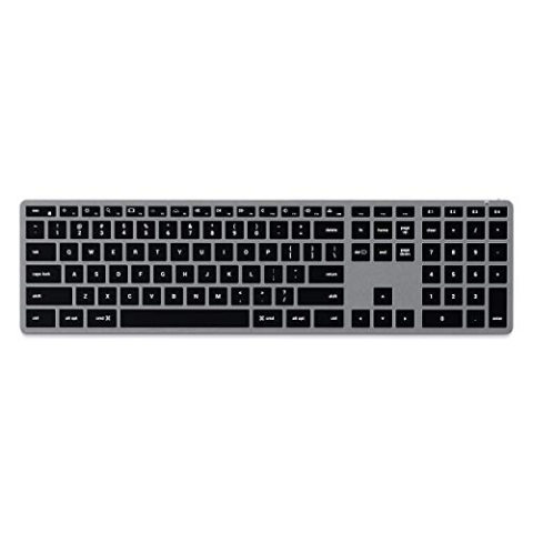 SATECHI Slim X3 Kabellose Bluetooth Tastatur - Hintergrundbeleuchtung & Ziffernblock – Multi-Device Sync – Für M2/ M1 MacBook Pro/Air, M2/ M1 iPad Pro/Air, M2 Mac Mini, iMac M1 (US-englisches Layout)