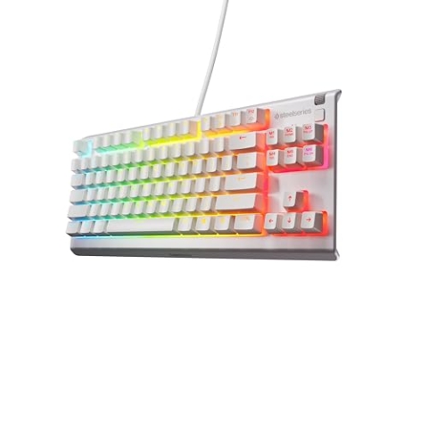SteelSeries Apex 3 TKL White RGB Gaming-Tastatur – Kompakter Tenkeyless-Formfaktor – 8-Zonen-RGB-Beleuchtung – Wasser- und Staubresistenz – Flüsterleise Gaming-Switches - US Layout QWERTY
