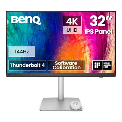BenQ PD3226G 32" 4K UHD 3840x2160 144Hz Monitor für Designer, IPS, 95% P3, 100% sRGB, 90W Thunderbolt 4, Software-Kalibrierung, KVM, Daisy Chain, reflexionsfreies Nano Matte Panel, höhenverstellbar