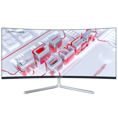 LC-Power LC-M34-UWQHD-100-C-V3 Gaming Monitor 34" Curved Ultra WQHD Display 21:9, 100Hz, 1500R, Adaptive Sync, VA, 1*HDMI, DP, DVI,AUX, schwarz weiß
