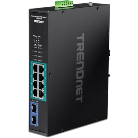 TRENDnet TI-PGM102 10-Port Industrial Gigabit PoE+ Switch Großer Temperaturbereich -20°-65°C (-4°-149°F) DIN Rail Switch 50-55V DC 8X Gigabit PoE+ -Ports, 2 x Gigabit SFP Schlüssel