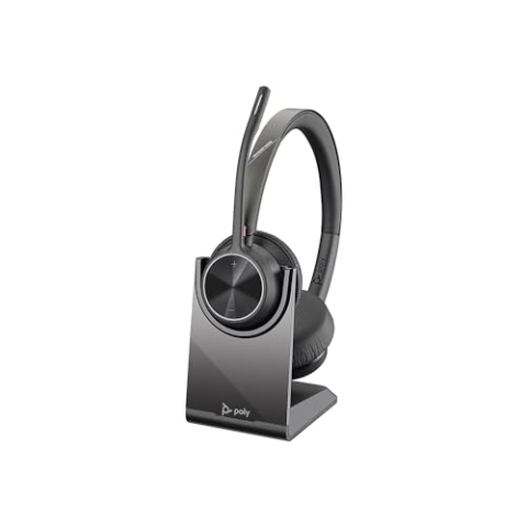 Plantronics Poly – schnurloses Voyager 4320 UC-Headset mit Ladestation (Plantronics) – Kopfhörer mit Mikrofonarm – USB-C-Bluetooth-Adapter – kompatibel mit Teams, Zoom und mehr, Schwarz