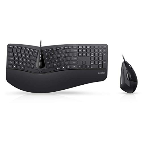 Perixx Periduo-505, kabelgebundene USB-Tastatur und vertikale Maus, Kombination mit Verstellbarer Handballenauflage und kurzen taktischen Membran-Tasten, US-Layout