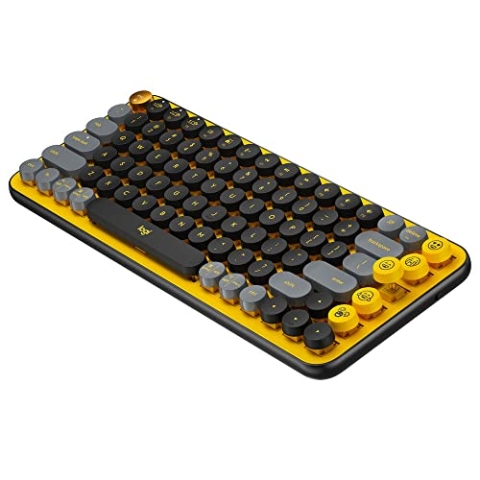 Logitech POP Keys Mechanische kabellose Tastatur mit anpassbaren Emoji-Tasten, Französisches AZERTY-Layout - Gelb/Schwarz